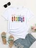 Grafikdruck Rundhals-T-Shirt Saison Komfort Damen-T-Shirts Damen Casual Kurzarm-T-Shirt mit verspieltem Buntstift & Sternen Harajuku