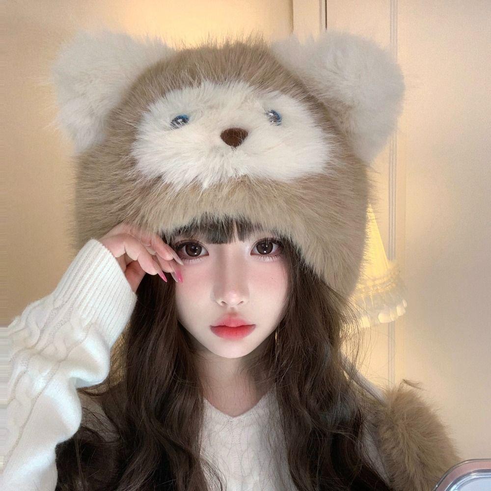Soft Animals Ears Beanie Hat Thicken Woolen Hat Winter Fluffy Pullover Cap  Outdoor