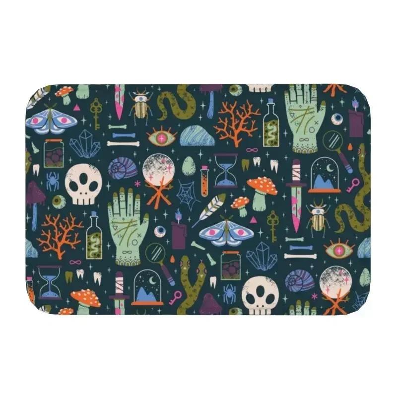 Skull Damask Pattern Doormat Non-Slip Entrance Bathroom Kitchen Door Floor Mat Halloween Witch Goth Occult Toilet Carpet Rug
