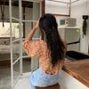 Loose Chiffon Floral Shirt Tops Round Neck Women's Chiffon Blouse Sweet Sweet Flower Shirts  Girl