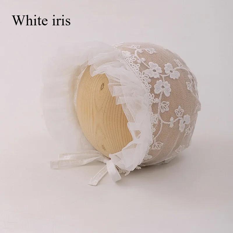 

Корейская шапочка-бини для девочки, сетчатая марлевая вышивка, цветочный рюш, реквизит для фотосъемки новорожденных, детская шапка