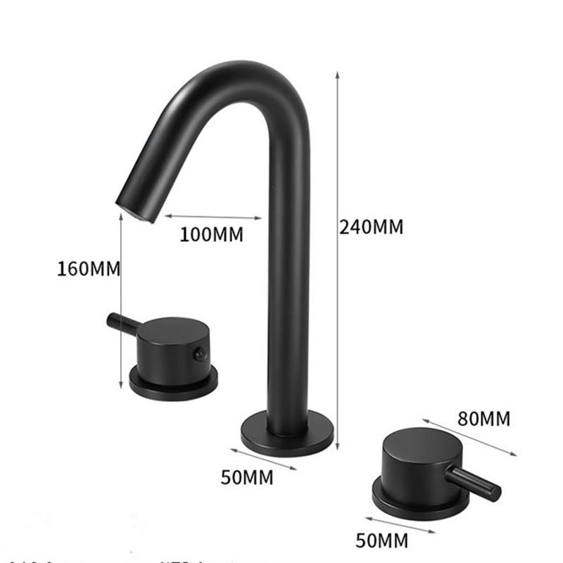 Rubinetto per Lavabo Tuqiu Nero Totalmente in Ottone Cromato Rubinetto per Bagno Rubinetteria per Lavabo Rubinetto a Cascata a 3 Fori Rubinetto dell'Acqua