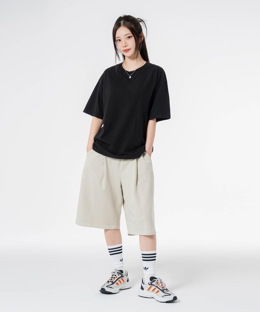 MOZMOZ Back Slit Oversized Pigment Short Sleeve T-Shirt Black