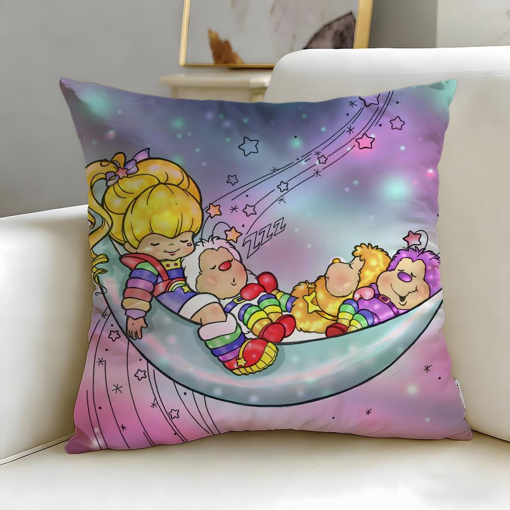 Classic Cartoon Rainbows Brite Cushion Cover Soft & Easy-Wash Pillow Case – Versatile for Couch, Bed, Travel and Office