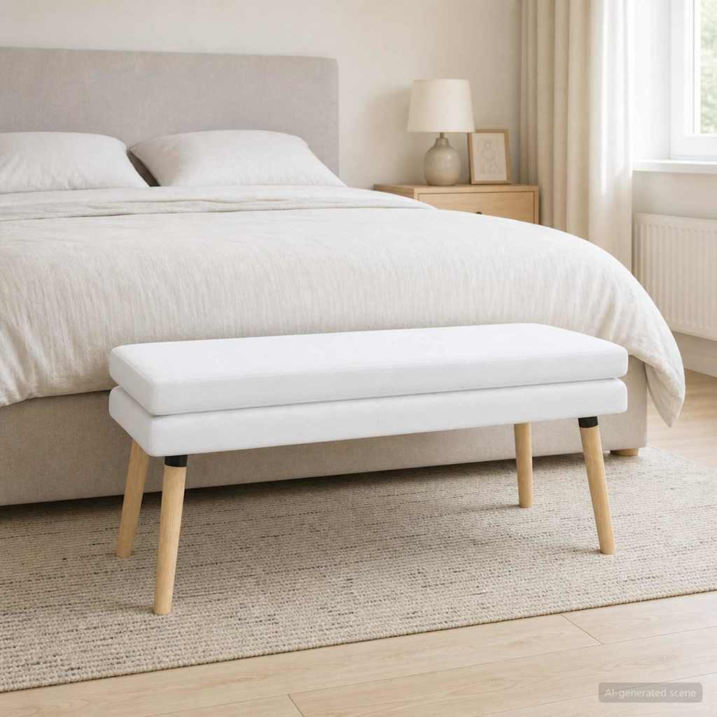 Double Layer Bench White 110 x 40 x 47 cm Fabric
