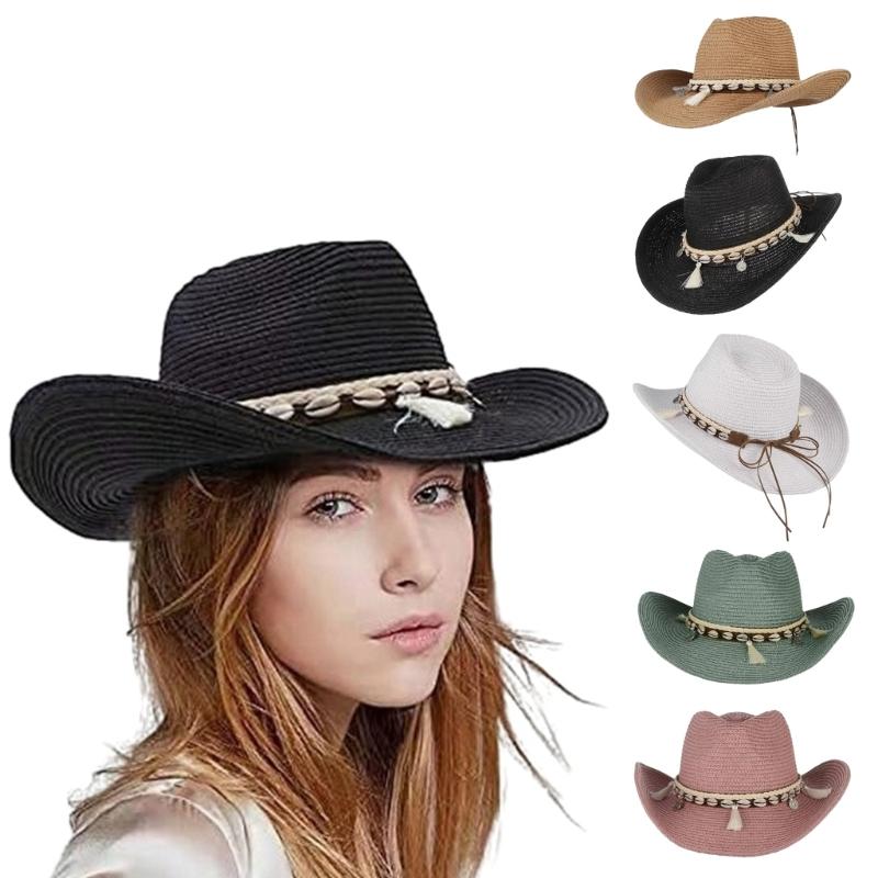 Cowboy Hat Braided Straw Hat for Disco House Cocktails Parties Vacation for Male Female Comedian Actor