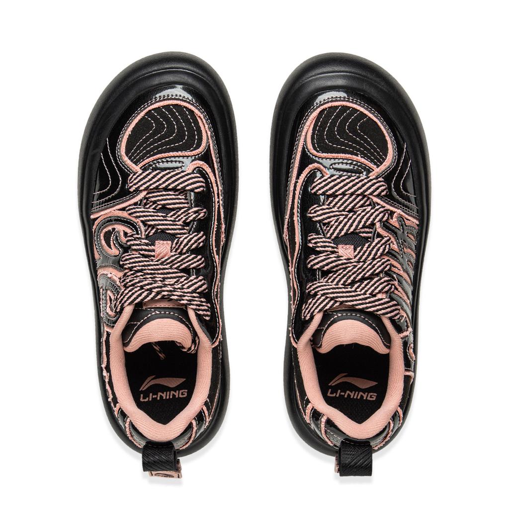 Li Ning Puff Platform Trendy Sports Shoes With Cushioning Low Top Women Sneakers Black Pink AZGV044-3