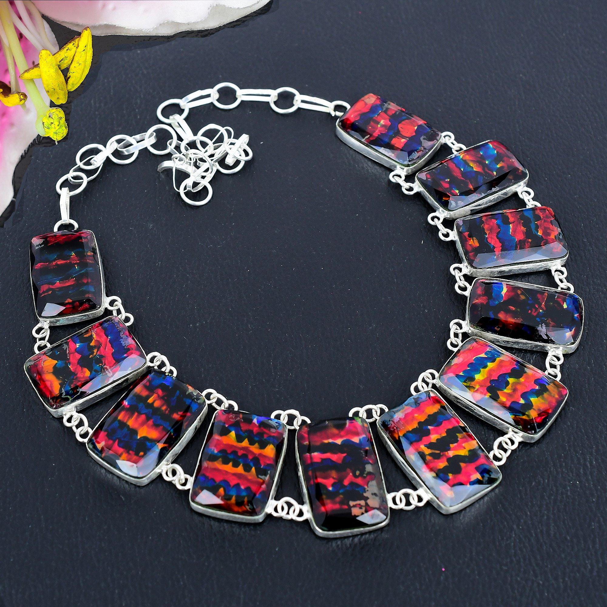 

Mexican Dico Glass Gemstone 925 Sterling Silver Jewelry Necklace 18 KG-1861