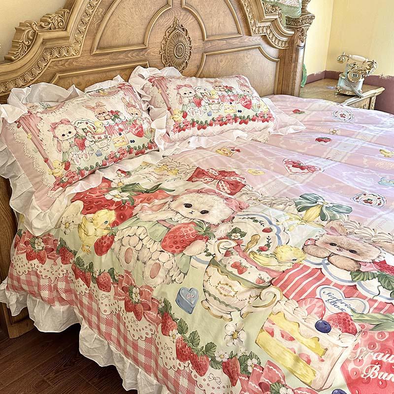 Cute Cartoon Lolita Pure Cotton Bedsheet and Duvet Cover Set – All-Cotton, Four-Piece Set