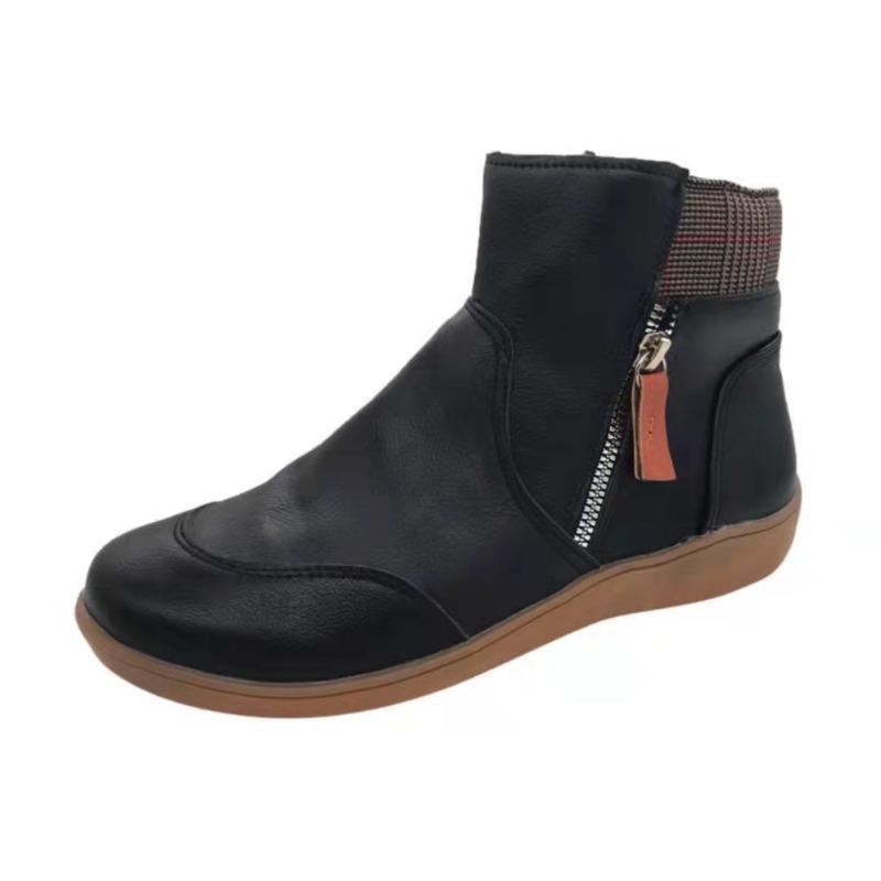 Large size short Martin boots women's boots autumn and winter new zipper flat-bottomed casual snow boots cotton boots thick sole