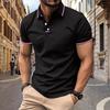 New Men's Casual POLO Shirt Lapel Collage Pull Stripes Button Business Solid Colour T-shirt Tops