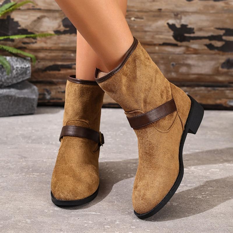 Fashion Mid Heels Women Ankle Boots 2025 Designer Suede Shoes Fashion Buckle Casual Winter Short Boots New Trends Pumps Zapatos Mujer