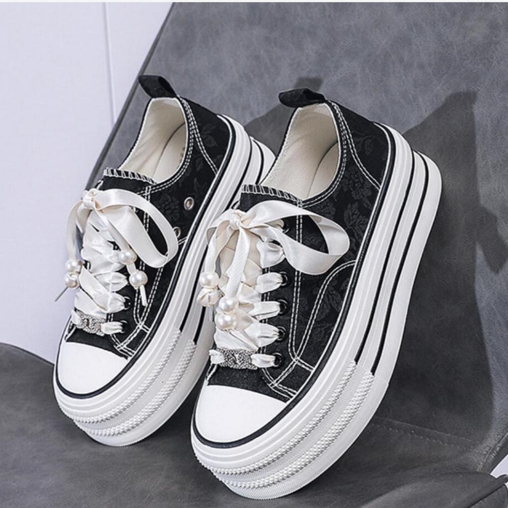 Fashion Women Platform Canvas Shoes Increasing Chunky Sneakers For Girls Outdoor Trainers Ladies All-match Espadrille Thick Sole Footwea