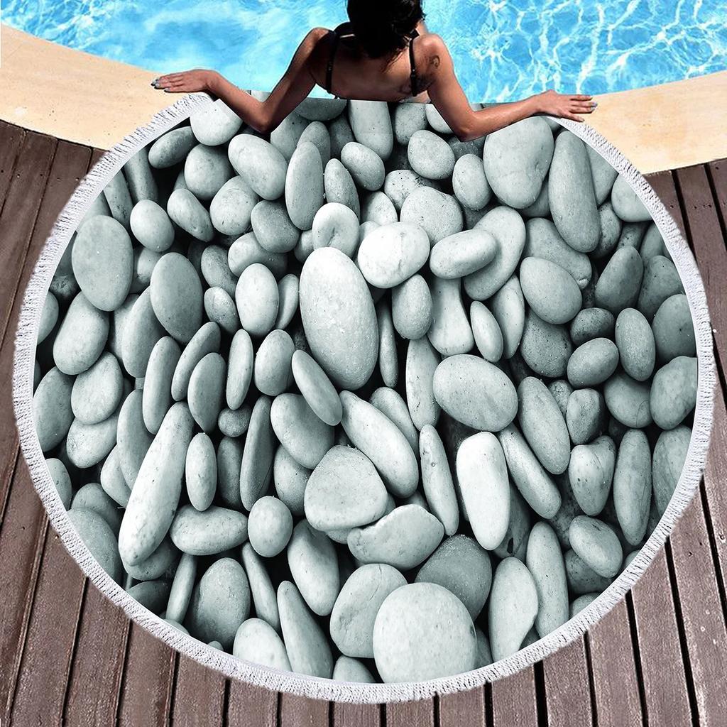 Various Stone Print Round Beach Towel,Microfiber Sand-proof Beach Blankets,Absorbent Quick-dry Pool Towels,Portable Picnic Mats