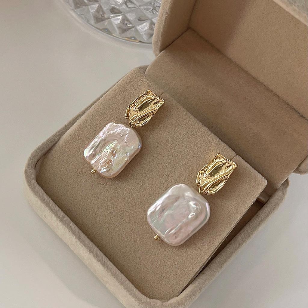 Новое поступление Модные квадратные барочные пресноводные жемчужины 14K позолоченные женские серьги-пусеты с кисточками Оригинал для женщин