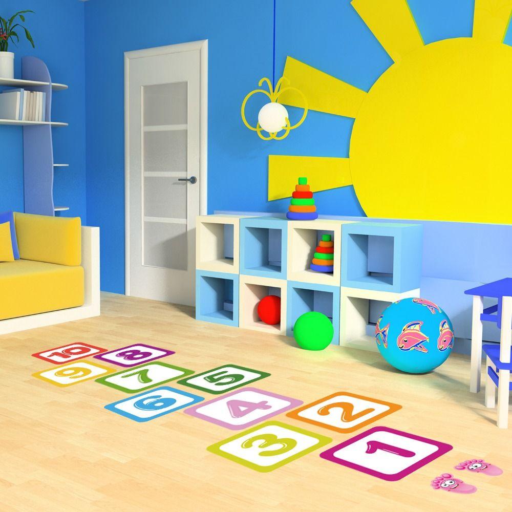 Multicolor Hopscotch Floor Stickers Parent-Unisex Self-adhesive Lattice Number Game Decals 10/15/20cm Waterproof