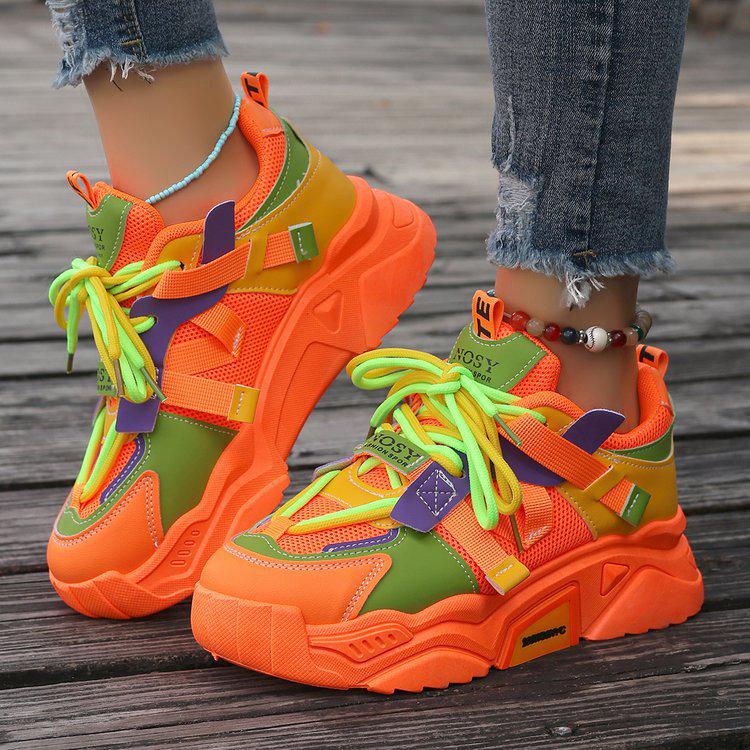 Fashion Orange Platform Sports Shoes Thick Sole Designer Chunky Sneakers Women Spring Vulcanize Shoes Luxury Walking Tennis Shoes Ladies