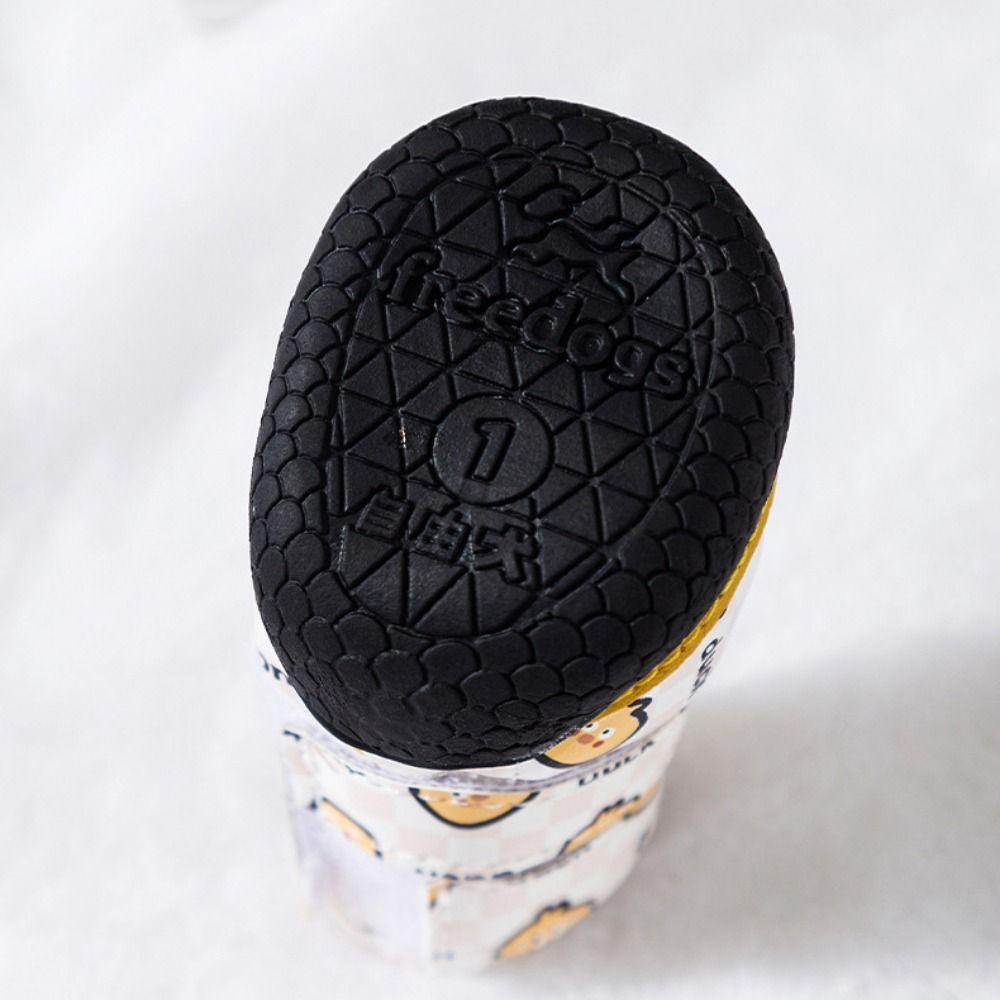 4pcs/set Waterproof Dog Rain Snow Boots Cartoon Anti-slip Puppy Footwear Cute Warm Dog Shoes  Autumn