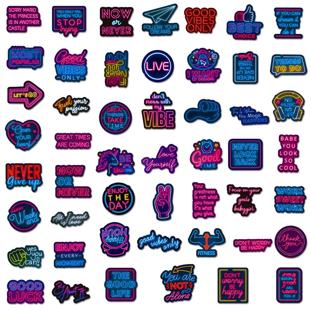 10/30/50pcs Neon Inspirational Phrases Cartoon Stickers Aesthetic DIY Notebook Guitar Skateboard Cool Graffiti Sticker Toy Gifts
