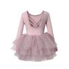 Kids Dance Girls Ballet Skirt Long Sleeve Leotard Performance Recital Costume Fall Spring Practice Wear