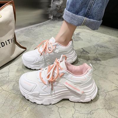 Pantofi de tată pentru femei Toamnă și iarnă Nouă combinație de culori cu șireturi Platformă muffin Pantofi albi Ins Adidași casual la modă pentru femei