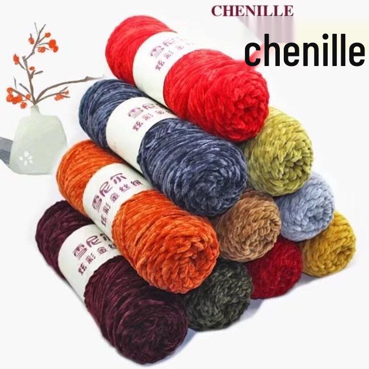 Chenille Goldenes Samt Mehrfarbiges Garn für DIY Handstricken, Mittlere Dicke, Glänzendes Finish