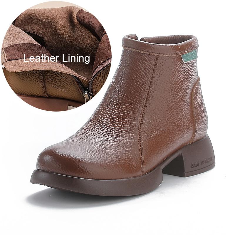 Модные повседневные зимние женские ботильоны из натуральной кожи, мягкие, на низком каблуке, нескользящие, в стиле ретро, женские ботинки, сохраняющие тепло 41