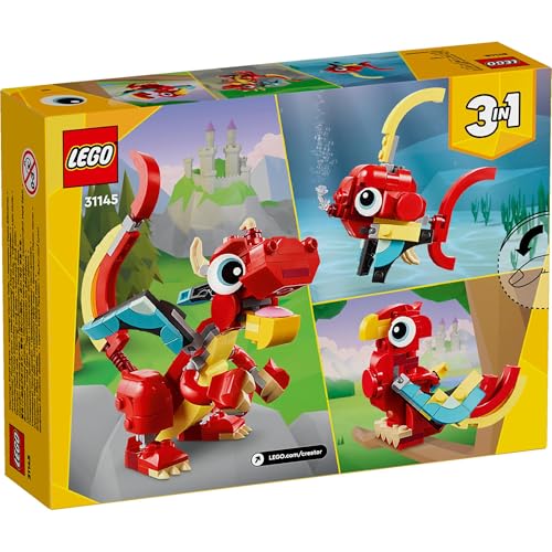 LEGO Creator Red Dragon Toy Birthday Present Blocks Educational Boy Girl Kids Age 6 7 8 9 Animal Creature 31145