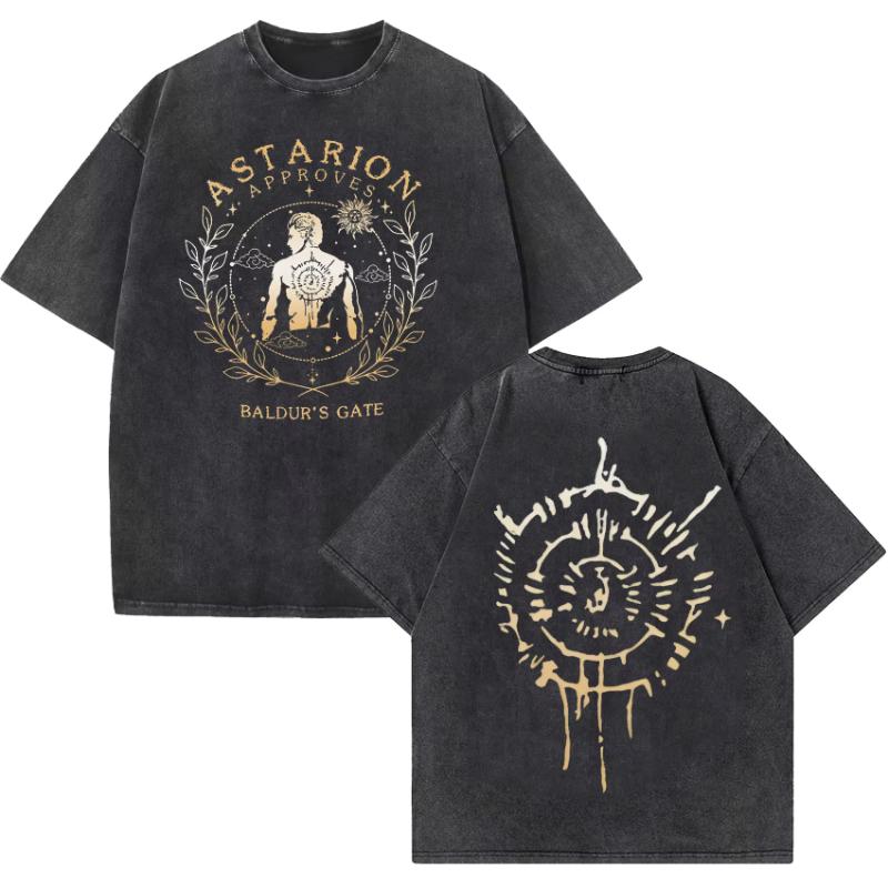 Divertente Scatola di Succo Astarion T-shirt Lavata Vintage Unisex Moda Donna Estetica Maglietta a Maniche Corte Estiva Casual Oversize