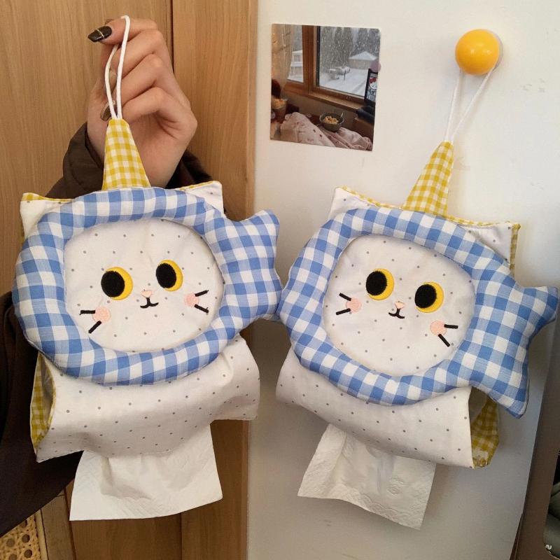 Cute Cat Tissue Bag Hanging Wall Mounted Tissue Holder Creative Tissue Box Storage Organizer For Home Bedroom Car Dormitory