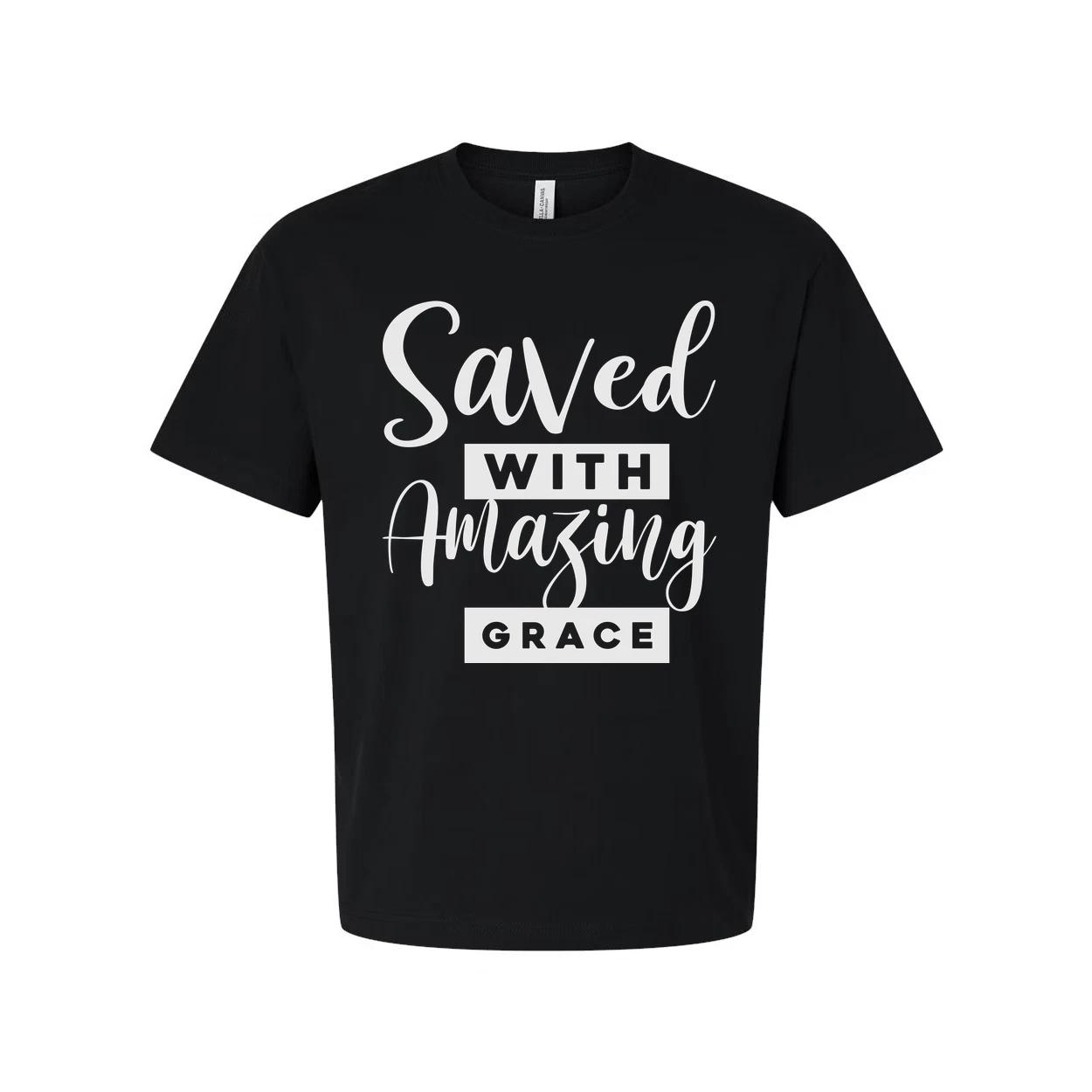 Saved With Amazing Grace Christian Unisex T Shirt Graphic Tee With Inspirational 4XL