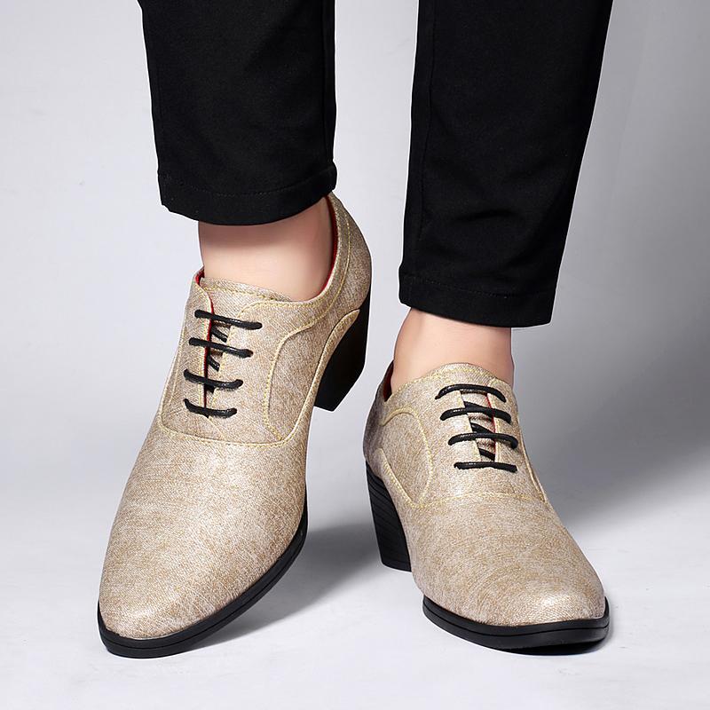 British New Fashion Men's  Pointed White Gold Purple Leather Height Increasing Shoes Moccasins Wedding Prom Homecoming Footwear