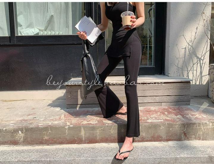 Same-Day Shipping: Cozy Korean Fashion Set – Soft Black Camisole + Relaxed Fit Long Pants
