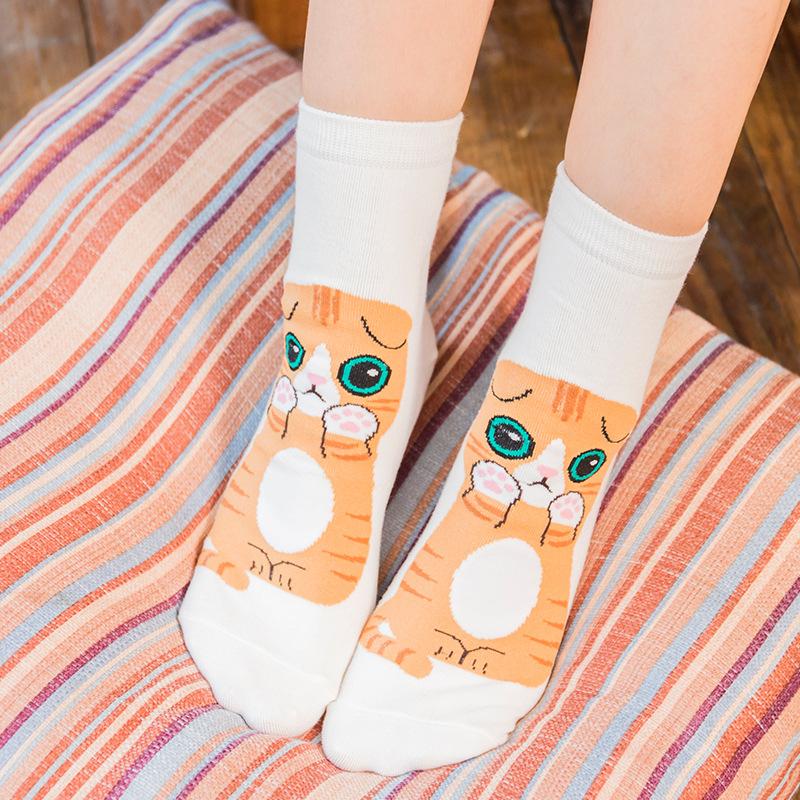 Korea Cartoon Cute Cat Socks Women Cotton Casual Skateboard Style Socks Spring Summer Gift