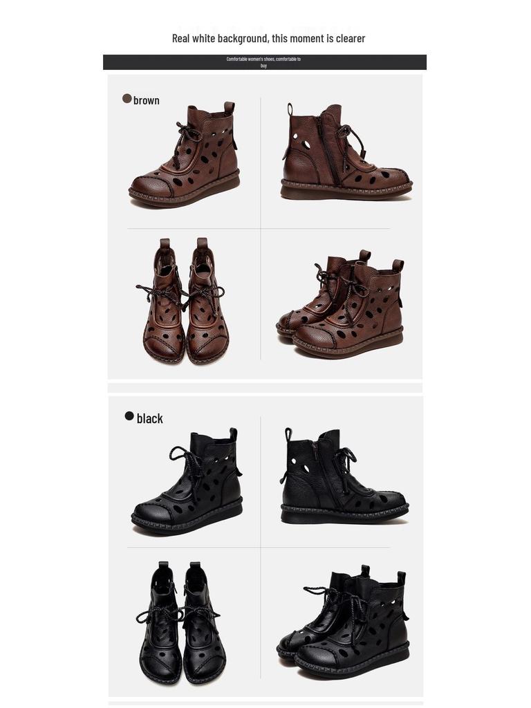 Summer 2023 Women's High-Top Lace-Up Roman Style Sandals - Retro & Versatile Cut-Out Design