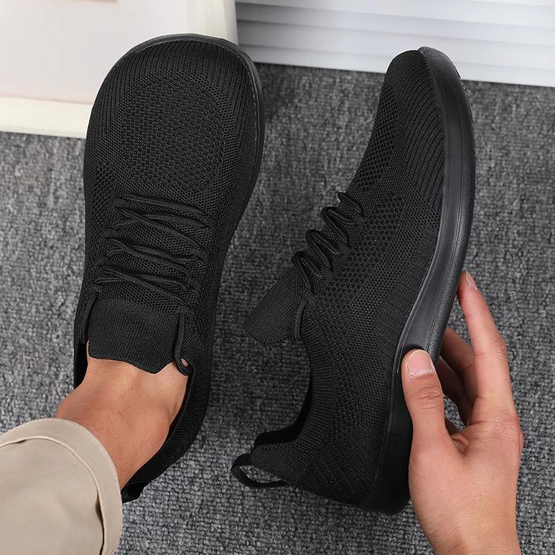 Nowe Modne Sneakersy Bosonogie z Szerokim Noskiem Siateczkowe Miękka Podeszwa Oddychające Sznurowane Buty Wszechstronne Codzienne Okrągły Nosek Buty do Biegania dla Pary