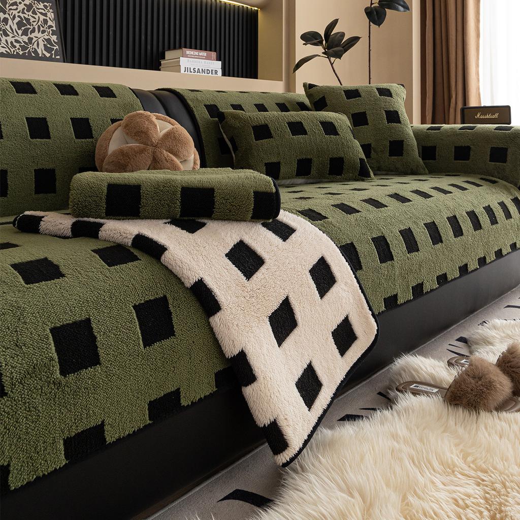 New Shu Cotton Lint Sofa Cushion Autumn And Winter New Non-Slip Straight Row Leather Sofa Cover Cloth Towel Cross-Border