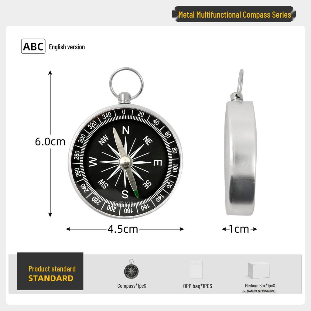 Outdoor Mini Aluminum Alloy Compass with Keyring - English North Pointing