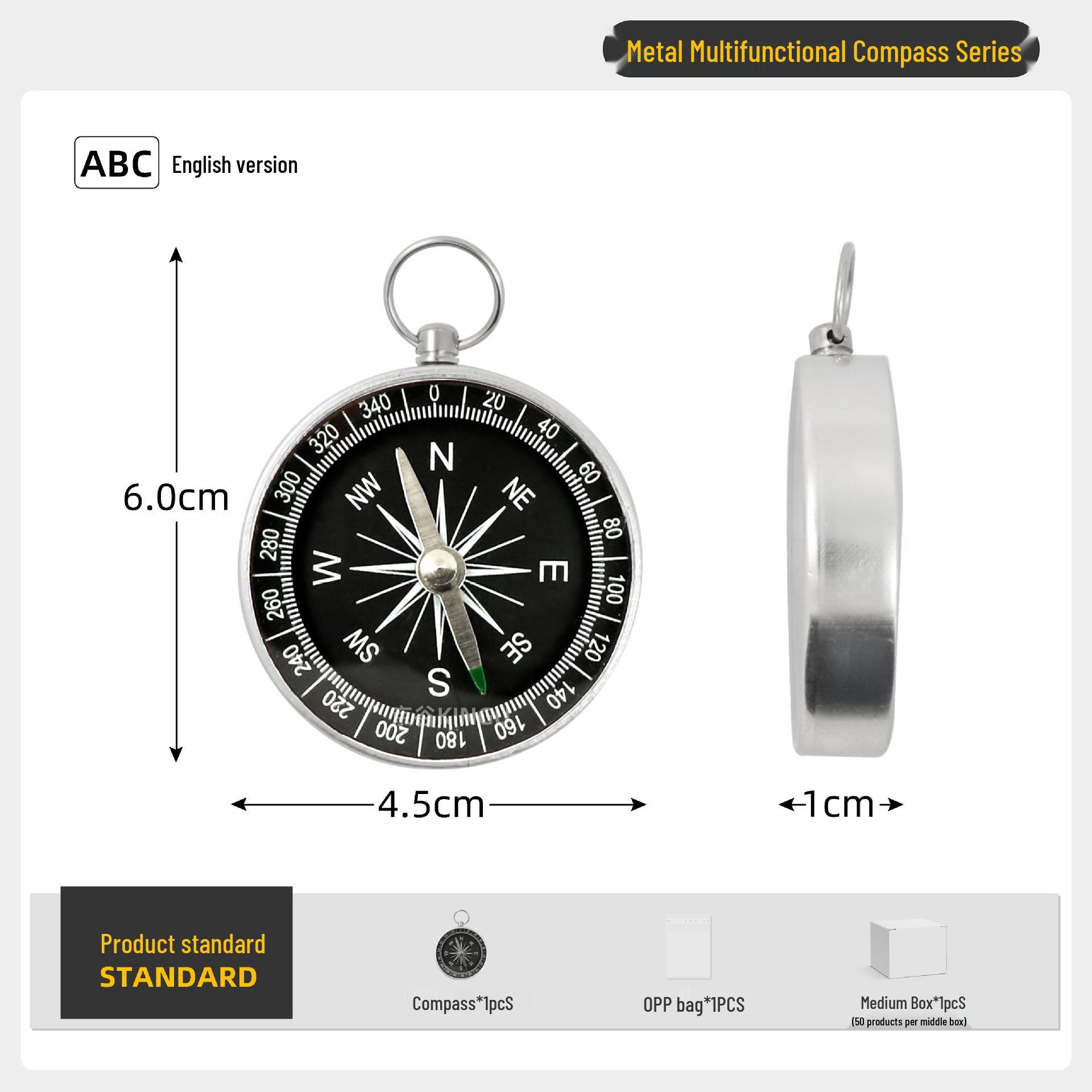 

Outdoor Mini Aluminum Alloy Compass with Keyring - English North Pointing