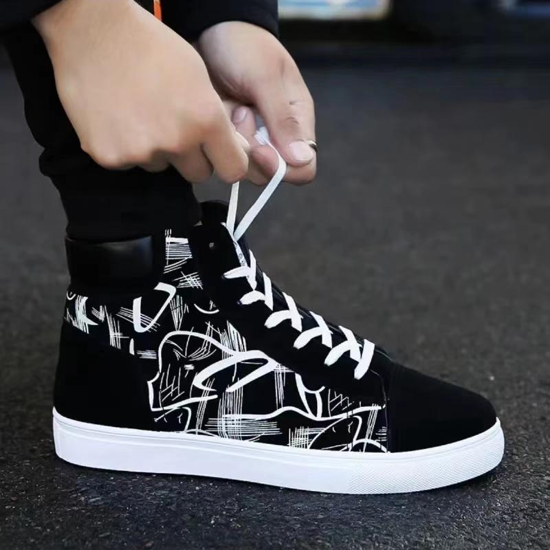Men High Top Canvas Shoe Breathable Cool Casual Shoes Brand Male Sneakers Lace-up Platform Vulcanize Shoes Student Tenis Hombres