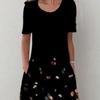 Spring and Summer Floral Print Crew Neck Pocket Women's Fashion Casual Crew Neck Trend Print Medium and Long Dress