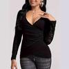 2024 Autumn/Winter Slim Fit Solid Color T-Shirt with Lace Sleeves for Women