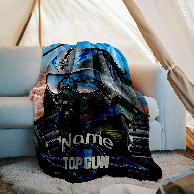 Personalized Custom Name Blanket - Top Gun Maverick Print Design,Blanket for Sofa,Bed,Travel,Camping - Soft and Warm, Great Gift