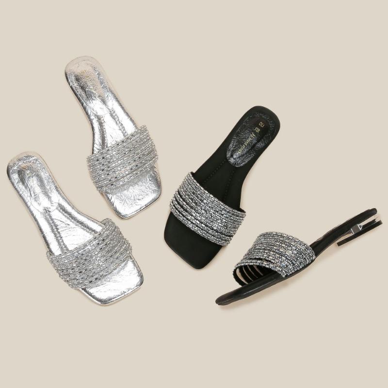 H593-1 Lightweight flat-bottomed women's slippers Fashion sandals are beautiful, high-end comfortable silver casual sandals