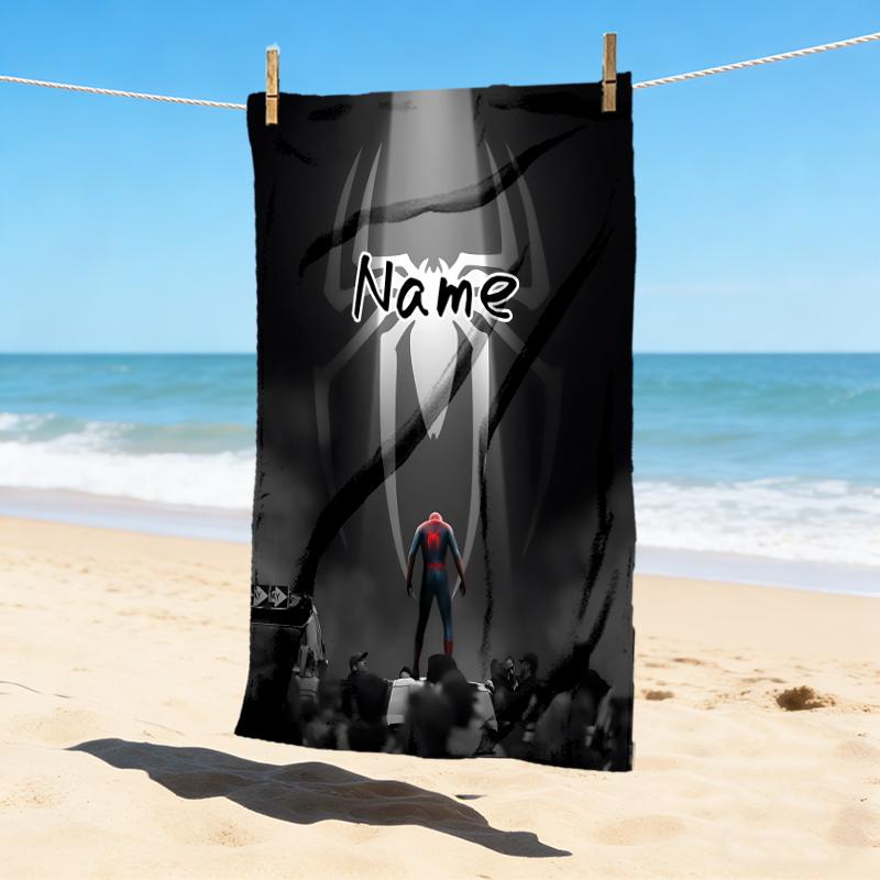 Personalized Name Spider-Man Mask Stylish Digital Printing Beach Towel Quick‑Drying Absorbent Blanket for Beach Pool Gym Travel