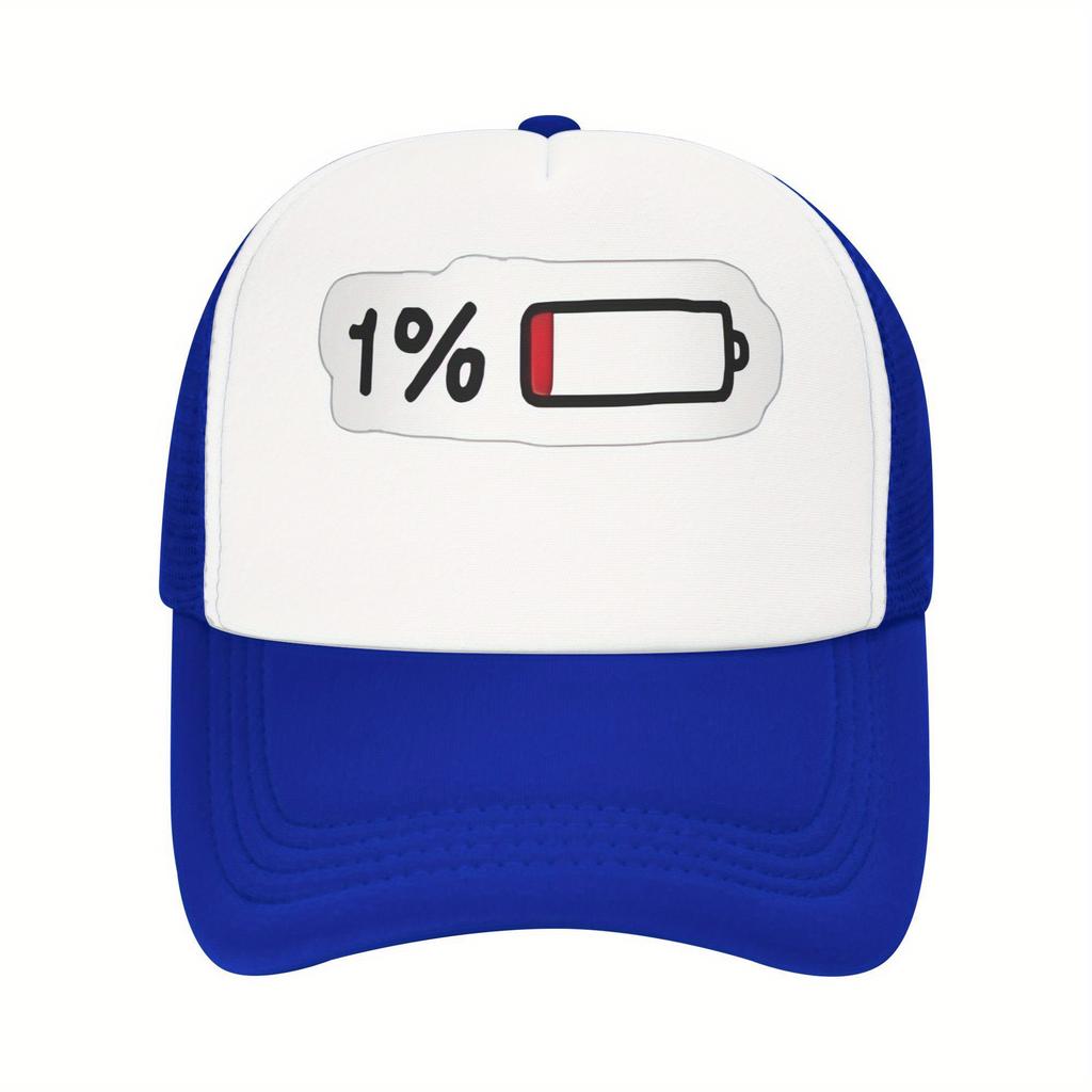 Low Battery 1 Percent Graphic Trucker Hat Breathable Mesh Adjustable Snapback Casual Cap