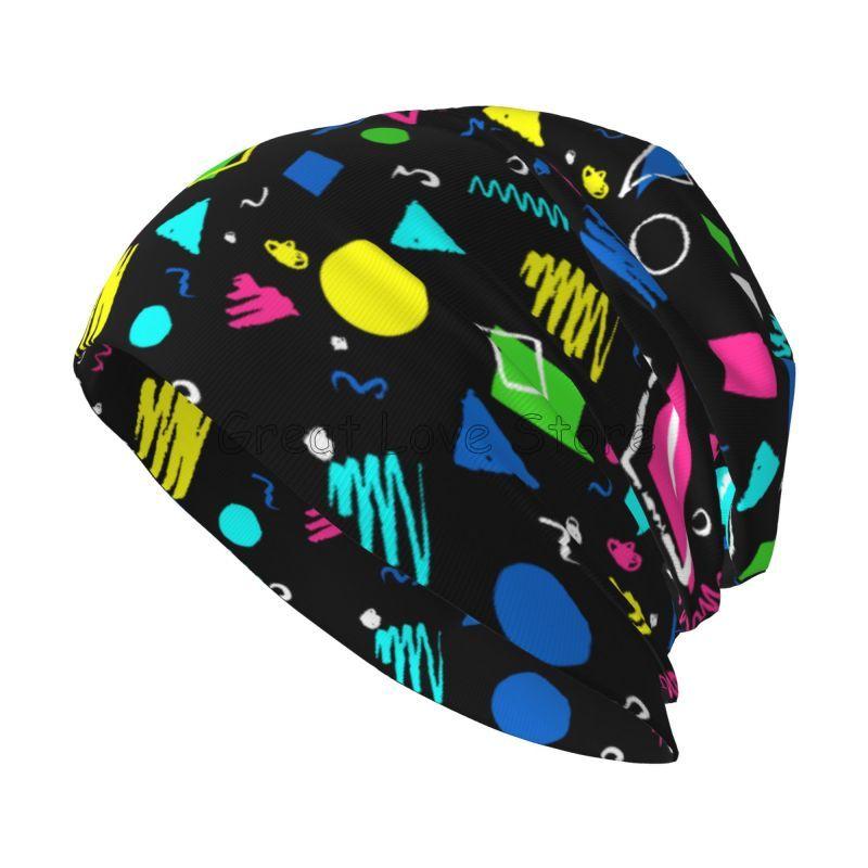Retro 80s 90s Pop Art Print Knit Hat Women Men Outdoor Hat Beanie Caps Chemo Hat Slouchy Headwear Casual Black