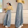Hot Drill Girls' Spring-Autumn Wide-Leg Jeans – New Style Straight-Leg Pants for Kids
