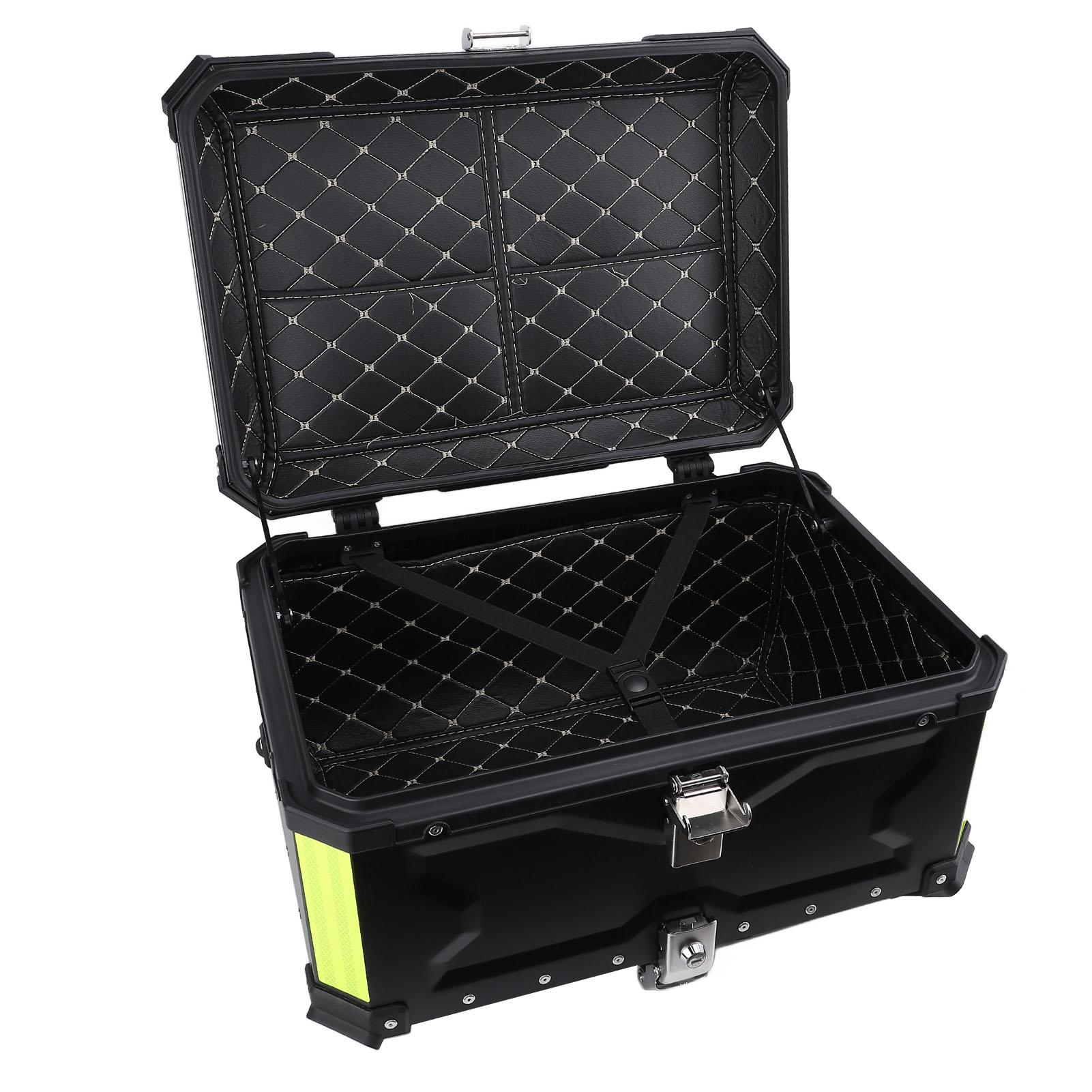 Top Case Moto 65L avec Serrure de Sécurité Résistant à l'Eau Alliage d'Aluminium Autocollant Réfléchissant Coffre Supérieur pour Casque Bagages