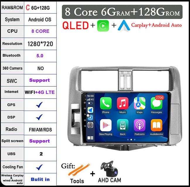 Android 14 DSP For Toyota Land Cruiser Prado 150 2009-2013 Car Radio Auto Multimedia Video Player GPS Navigation Carplay BT